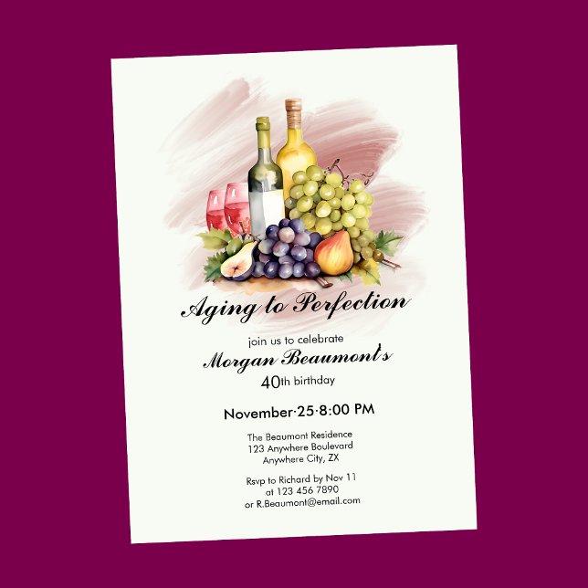Aged to Perfection Wine Themed 40th Birthday Party Invitation (Creator Uploaded)