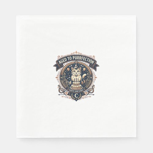 Aged To Purrfection Cat Birthday Age Vintage Vecto Napkins