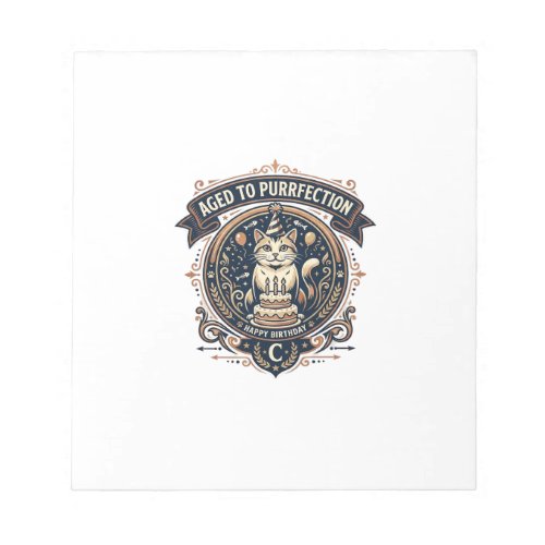 Aged To Purrfection Cat Birthday Age Vintage Vecto Notepad