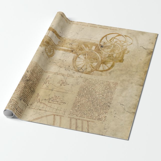 Aged Tractor and Text on Tan Decoupage Wrapping Paper (Unrolled)