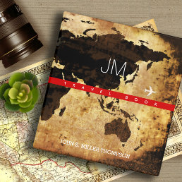 aged travel-book, cool brownish world map 3 ring binder