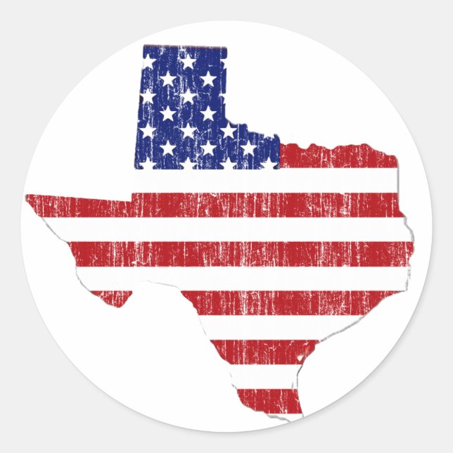 AGED US FLAG TEXAS CLASSIC ROUND STICKER (Front)