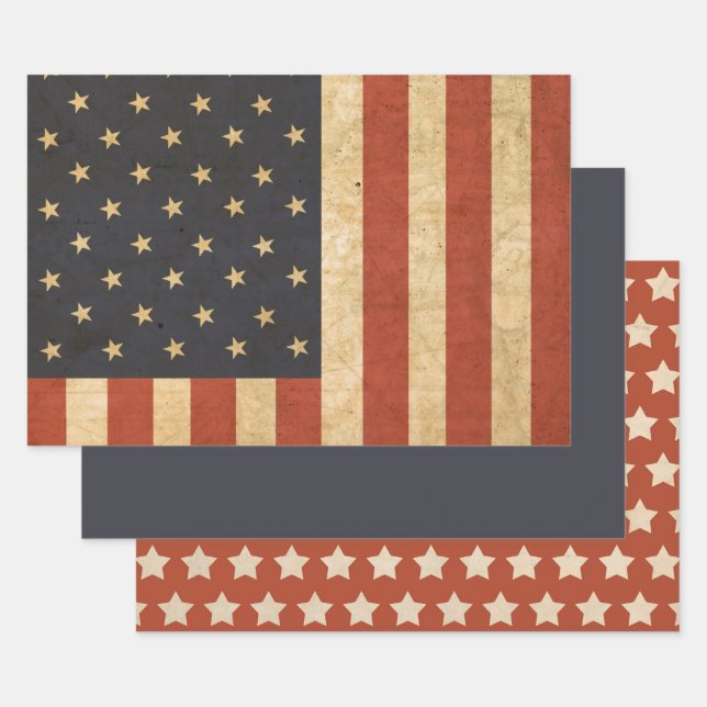 Aged USA Flag Army Boot Camp Soldier Wrapping Paper Sheets (Set)