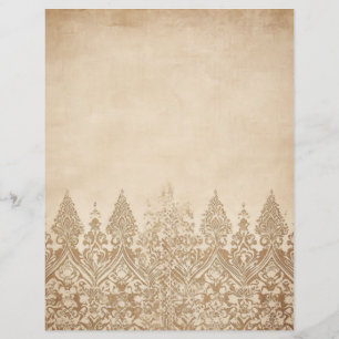 Aged Vintage Parchment Paper Damask Motif
