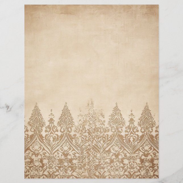 Aged Vintage Parchment Paper Damask Motif (Front)