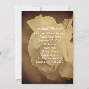 Aged Vintage Sepia White Rose Bridal Shower Invitation