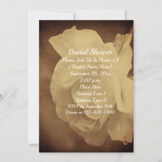 Aged Vintage Sepia White Rose Bridal Shower  Invitation