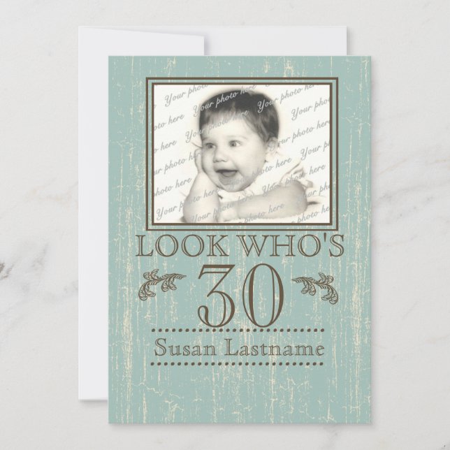 Aged Wood 30th Birthday Photo Invitation (Front)