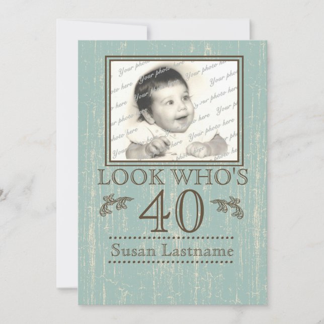 Aged Wood 40th Birthday Photo Invitation (Front)
