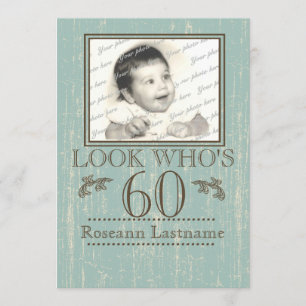 Aged Wood 60th Birthday Photo Invitation
