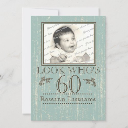Aged Wood 60th Birthday Photo Personalized Invitation
