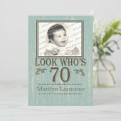 Aged Wood 70th Birthday Photo Invitation (Standing Front)