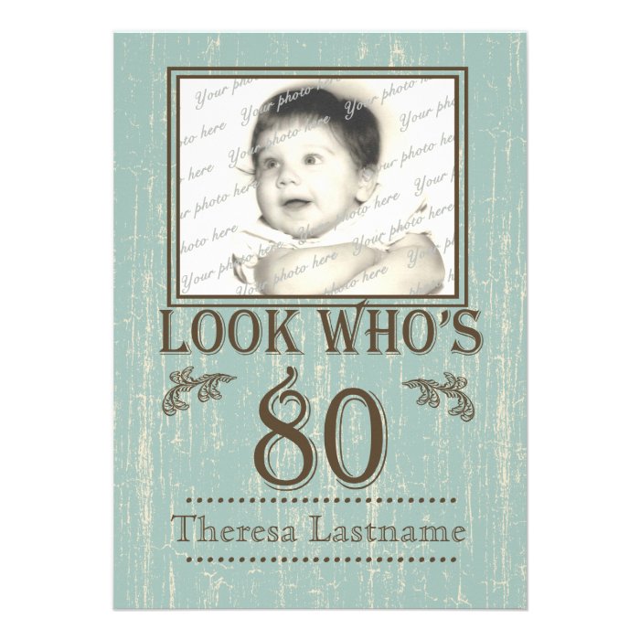 Aged Wood 80th Birthday Photo Personalized Invitations