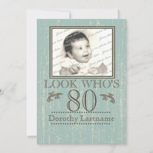 Aged Wood 80th Birthday Photo Invitation