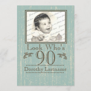 Aged Wood 90th Birthday Photo Invitation