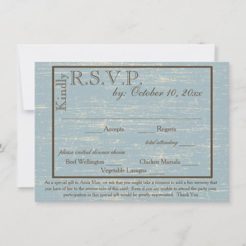 Aged Wood Blue RSVP with Memory Request