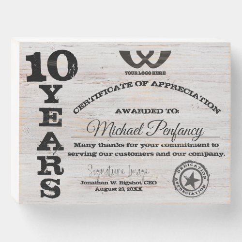 Aged wood employee milestone anniversary award