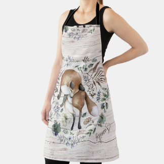 Aged Wood Monogram Name Floral Fox Apron