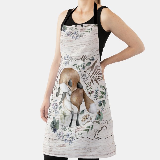 Aged Wood Monogram Name Floral Fox  Apron (Insitu)
