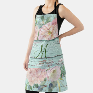 Aged Wood Monogram Name with Hydrangea Bloom Apron
