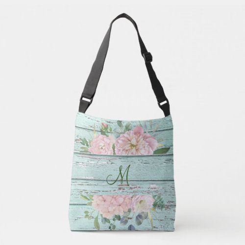 Aged Wood Monogram Name with Hydrangea Bloom  Crossbody Bag