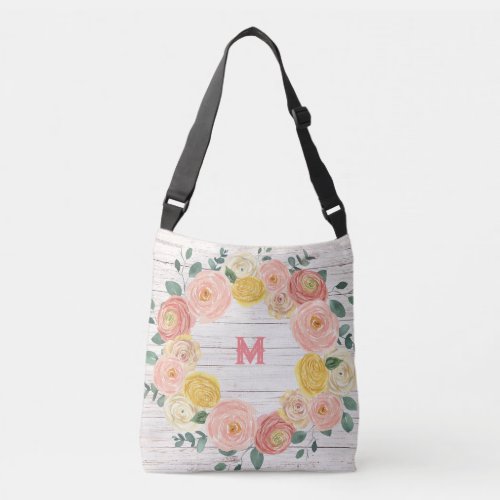 Aged Wood Monogram Rose  Eucalyptus Wreath Crossbody Bag