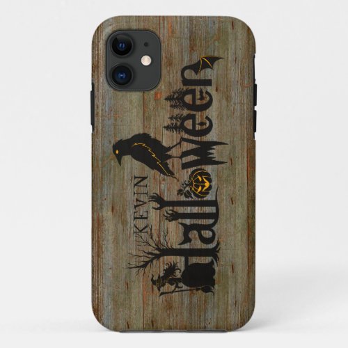 Aged Wood With Concept halloween Illustration iPhone 11 Case