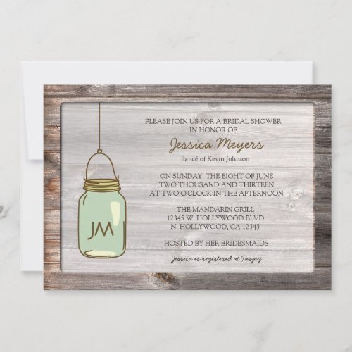 Aged Wood with Mason Jar Bridal Shower Personalized Announcements