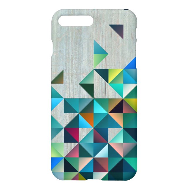 Aged Wood With Modern Colorful Triangles iPhone Case (Back)