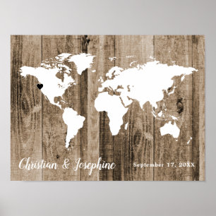 Aged Wood World Map Gust Book Alternative Sign