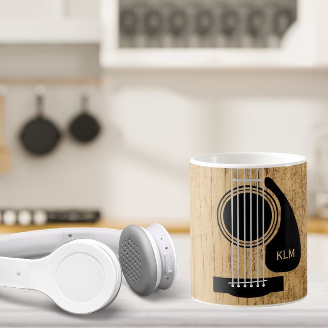Aged Wooden Acoustic Guitar Monogram Coffee Mug (Creator Uploaded)