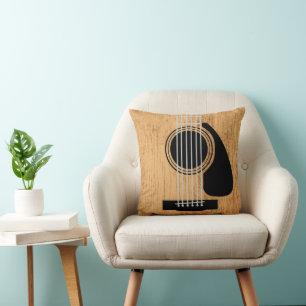 Aged Wooden Acoustic Guitar Throw Pillow