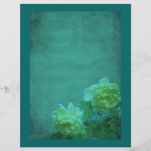 Aged Yellow Roses Aqua Blue Floral Scrapbook