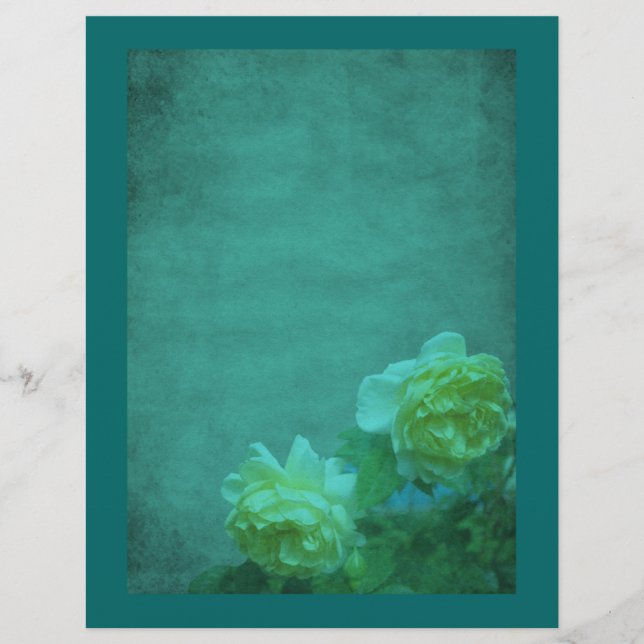 Aged Yellow Roses Aqua Blue Floral Scrapbook (Front)