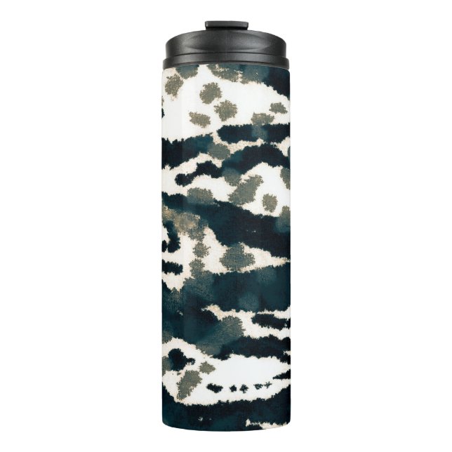 Aged Zebra Print. Gray Zebra Rough Print. Gray Zeb Thermal Tumbler (Front)