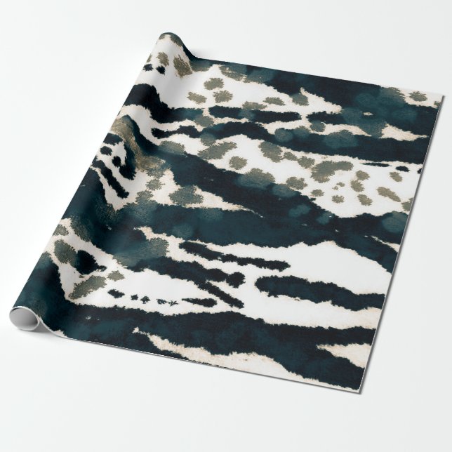 Aged Zebra Print. Gray Zebra Rough Print. Gray Zeb Wrapping Paper (Unrolled)