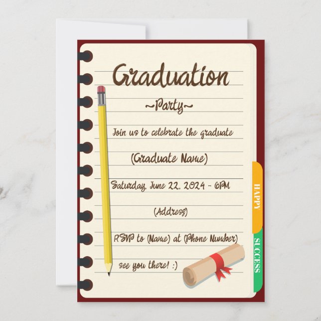 Agenda Notebook Binder Graduation Photo Party Invitation (Back)