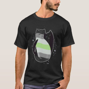 Agender Cat Flag Nonbinary Trans LGBT Yin Yang Bla T-Shirt