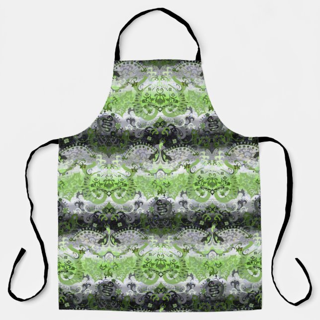 Agender Dragon Damask - Agender Pride Flag Colors Apron (Front)