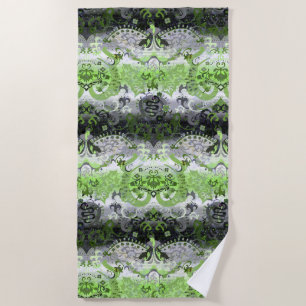 Agender Dragon Damask - Agender Pride Flag Colors Beach Towel