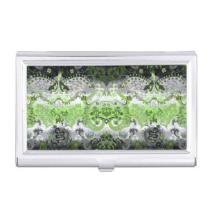 Agender Dragon Damask - Agender Pride Flag Colors Business Card Case