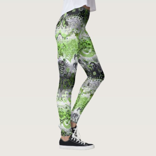 Agender Dragon Damask _ Agender Pride Flag Colors Leggings