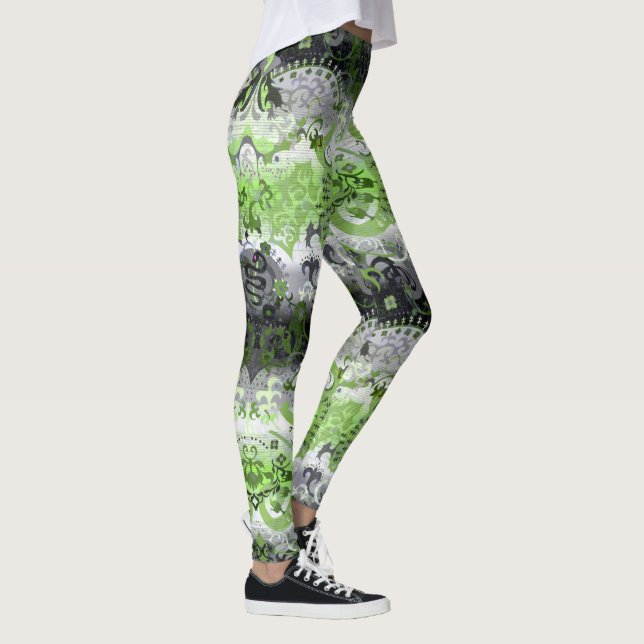 Agender Dragon Damask - Agender Pride Flag Colors Leggings (Right)
