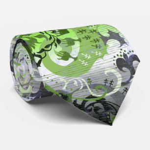 Agender Dragon Damask - Agender Pride Flag Colors Neck Tie