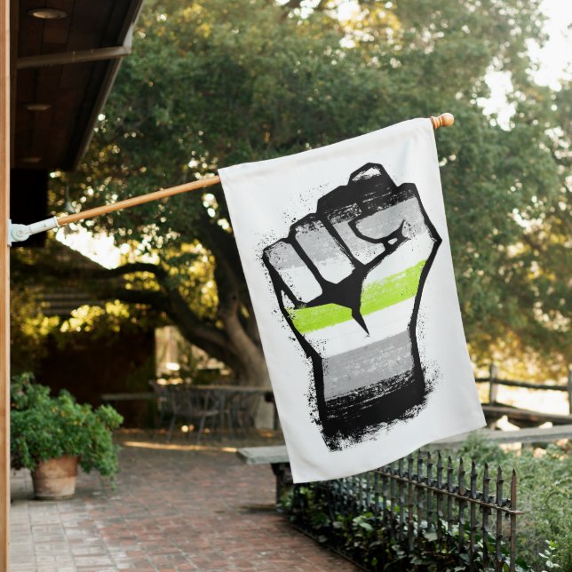 Agender Pride Fist House Flag (In SItu)