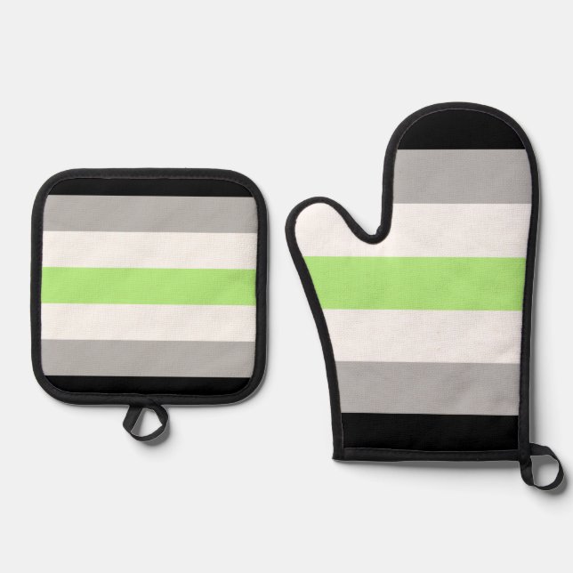 Agender Pride Flag – Agender Identity LGBTQIA+  Oven Mitt & Pot Holder Set (Front)