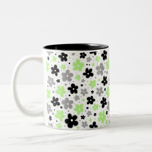 Agender Pride Flowers Doodle Green Grey Black Two_Tone Coffee Mug