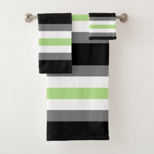 Agender Pride, LGBTQ Pride, Black Gray and Green Bath Towel Set