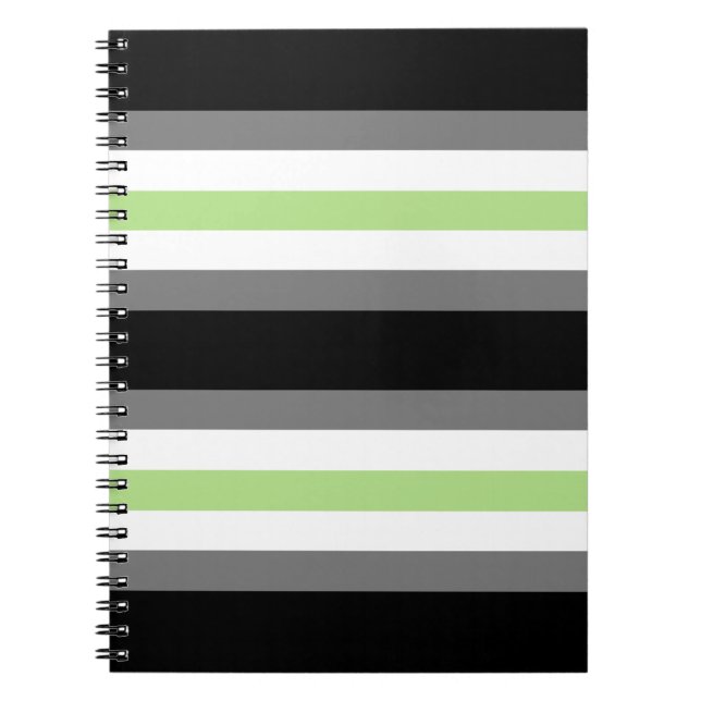 Agender Pride, LGBTQ Pride, Black Gray and Green Notebook (Front)