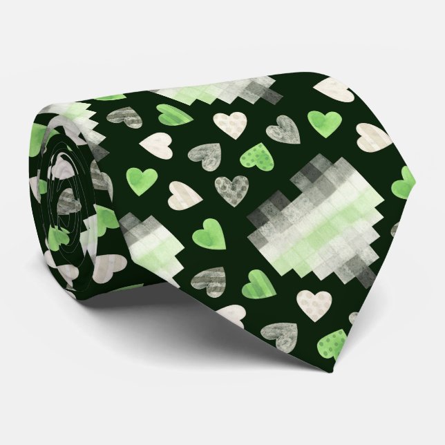 AGENDER WATERCOLOR HEARTS LGBTQ CUSTOM MONOGRAM NECK TIE (Rolled)